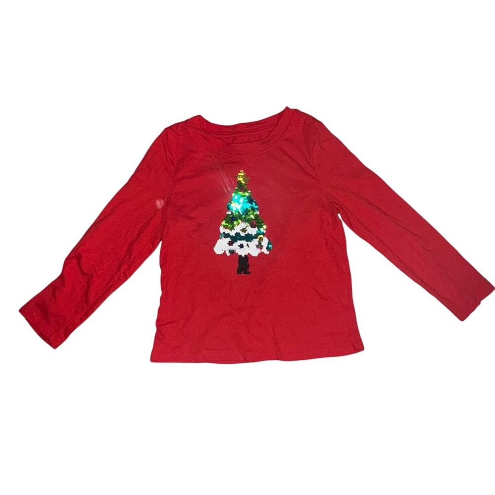 Cat & Jack XS (4/5) Top Holiday Flip Sequin Christmas Tree Casual Basic